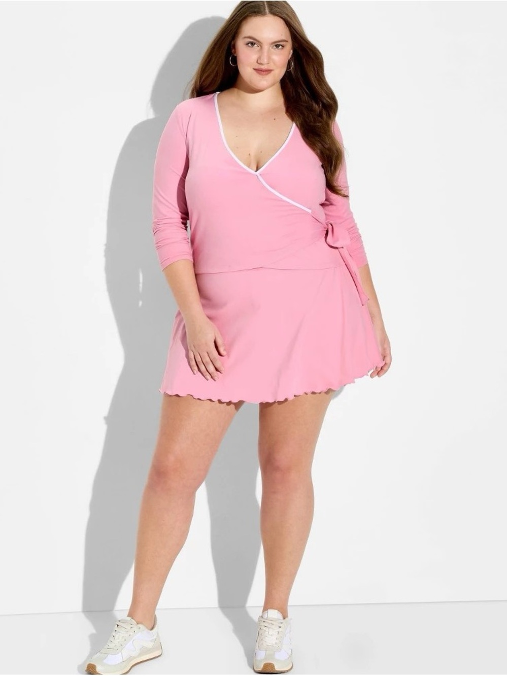 wild fable Soft Pink Wrap Long-Sleeve Top with Contrast Trim b171s